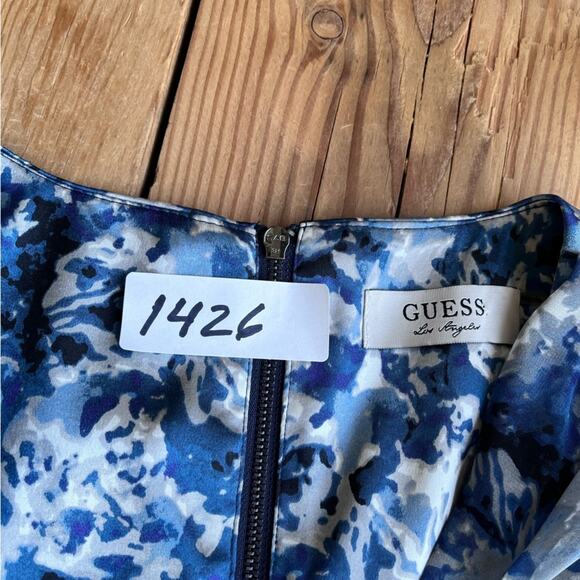 Guess Dress Women's Size 6 Blue Satin Sheath Chiffon Printed Vintage Y2K - Picture 7 of 10